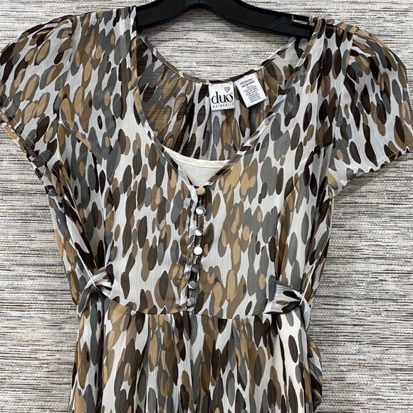 Duo Maternity Womens Printed Tunic Top With Tie Waist & Button Front Medium - Picture 2 of 5